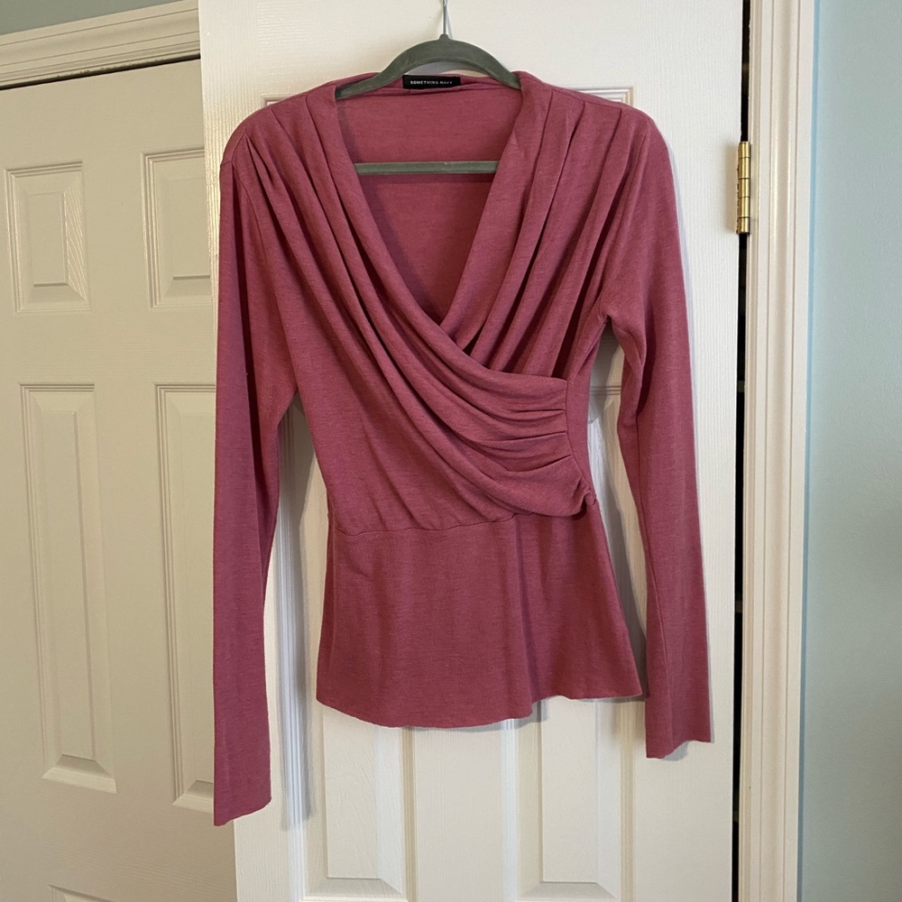 SOMETHING NAVY pink long sleeve blouse